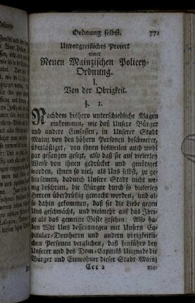 Unvorgreifliches Project einer Neuen Mainzischen Policey-Ordnung.
