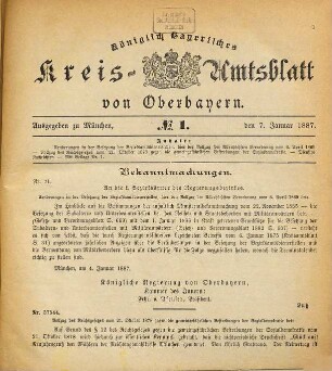 Königlich-bayerisches Kreis-Amtsblatt von Oberbayern. 1887