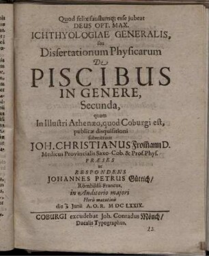 2: Ichthyologiae Generalis, seu Dissertationum Physicarum De Piscibus In Genere .... 2