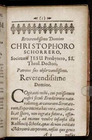 Reverendissimo Domino Christophoro Schorrero [...]