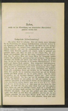I. Reden, welche bei der Einweihung von neuerbauten Schulhäusern gehalten worden sind