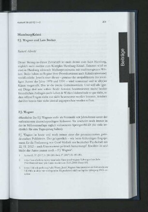 HamburgKrimi. F.J. Wagner und LArs Becker.