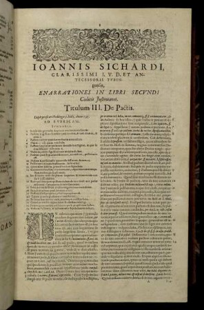 Ioannis Sichardi [...] Enarationes In Libri Secundi Codicis Justinianei.