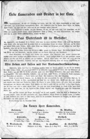 Liebe Kameraden und Brüder in der Linie. (Sammlung Friedlaender)