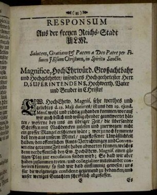 Responsum Aus der freyen Reichs-Stadt Ulm.