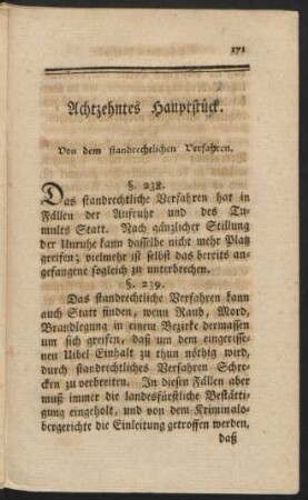 Achtzehntes Hauptstück. Von dem standrechtlichen Verfahren