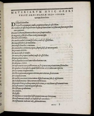 Materiarum Huic Operi Velut Ordinariae Sedi Insertarum elenchus