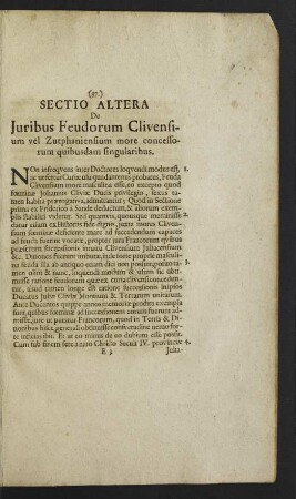 Sectio Altera De Iuribus Feudorum Clivensium vel Zutphaniensium more concessorum quibusdam singularibus.