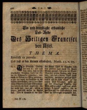 492-506, Ein und dreyßigste erbauliche Lob-Rede Des Heiligen Francisci von Aßis.