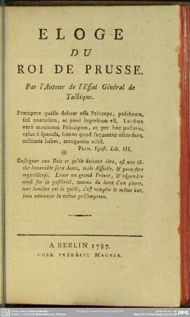 Eloge Du Roi De Prusse
