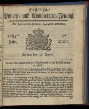 3tes Stueck, Montag den 19ten Januar. 1784