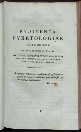 Rudimenta Pyretologiae Methodicae Delineationem Sistentia Ordinum Generum Atque Specierum [...]