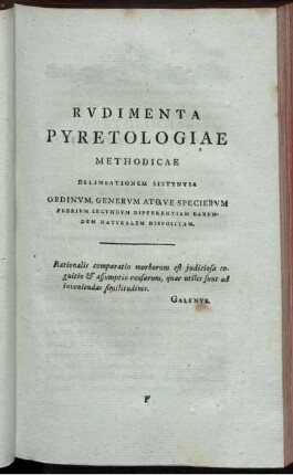 Rudimenta Pyretologiae Methodicae Delineationem Sistentia Ordinum Generum Atque Specierum [...]