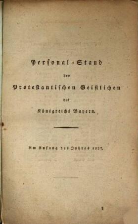 Personalstand der protestantischen Geistlichen des Königreichs Bayern. 1827