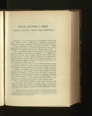 Origine, Fisionomia E Storia Delle Antiche Genti Dell'Eritrea.
