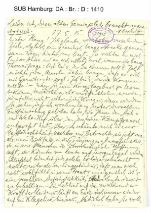 Brief an Florens Christian Rang