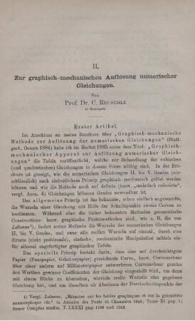 II. Zur graphisch-mechanischen Auflösung numerischer Gleichungen.