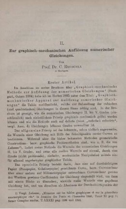 II. Zur graphisch-mechanischen Auflösung numerischer Gleichungen.