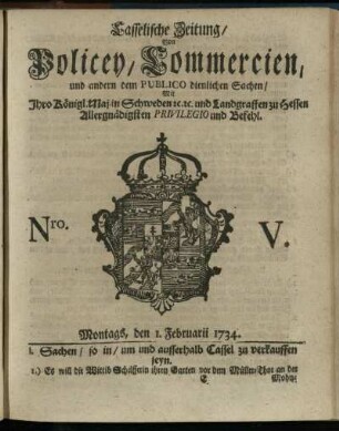 Nro. V, Montags, den 1. Februarii 1734