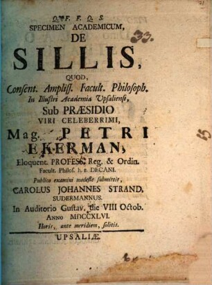 Specimen acad. de sillis