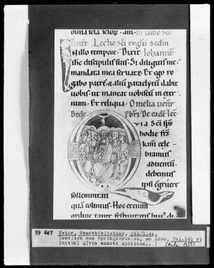 Homilien aus Springiersbach — Initiale Q mit der Ausgießung des heiligen Geistes, Folio 161recto