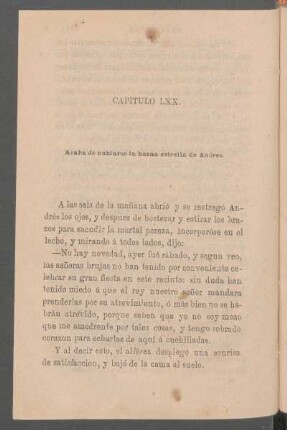 Capítulo LXX. - Acaba de nublarse la buena estrella de Andrés.