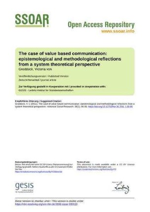 The case of value based communication: epistemological and methodological reflections from a system theoretical perspective