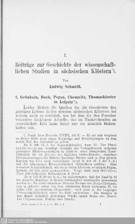 I. Beiträge zur Geschichte der wissenschaftlichen Studien in den sächsischen Klöstern