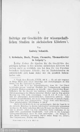 I. Beiträge zur Geschichte der wissenschaftlichen Studien in den sächsischen Klöstern