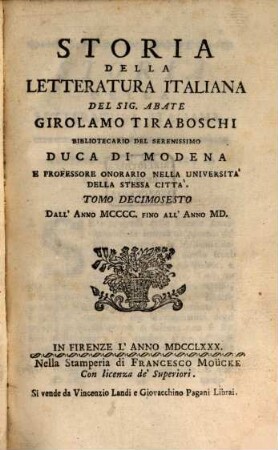 Storia Della Letteratura Italiana, 16. Dall'Anno MCCCC Fino All'Anno MD