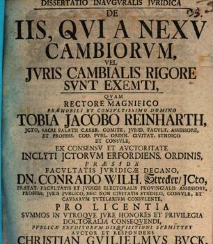 Diss. inaug. iur. de iis, qui a nexu cambiorum, vel iuris cambialis rigore sunt exemti