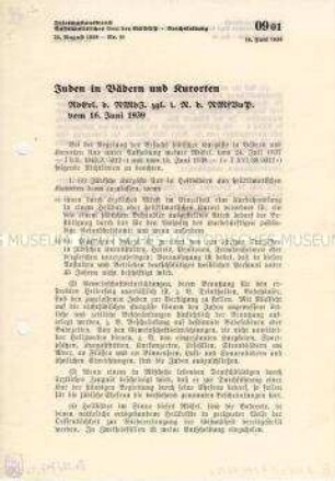 Informationsblatt des Rassenpolitischen Amtes der NSDAP zur Reglementierung des Besuches von Bädern u.ä. durch Juden