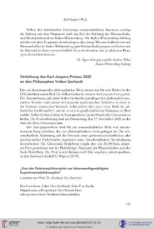 Verleihung des Karl-Jaspers-Preises 2022 an den Philosophen Volker Gerhardt