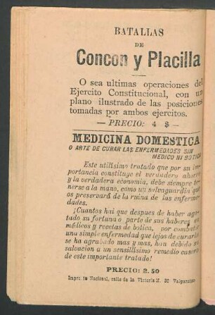 [Publicidad] Medicina doméstica o arte de curar las enfermedades sin médico ni bótica