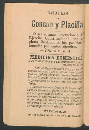 [Publicidad] Medicina doméstica o arte de curar las enfermedades sin médico ni bótica