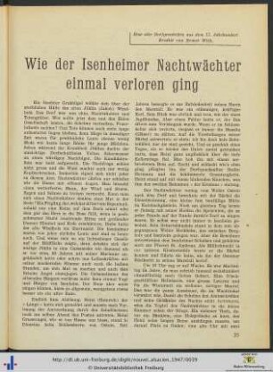 Wie der Isenheimer Nachtwächter einmal verloren ging.