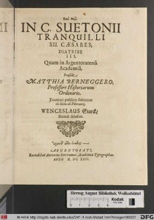 In C. Suetonii Tranquilli XII. Caesares, Diatribe III.