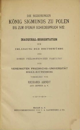 Die Beziehungen König Sigmunds zu Polen bis zum Ofener Schiedsspruch 1412