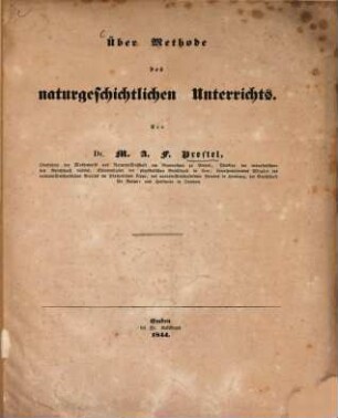 Ueber Methode des naturgeschichtlichen Unterrichts