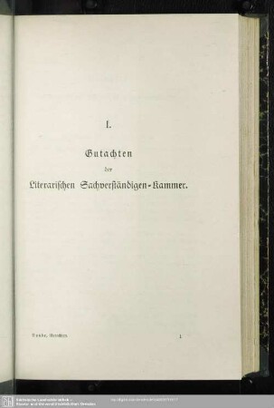 I. Guachten der Literarischen Sachverständigen-Kammer