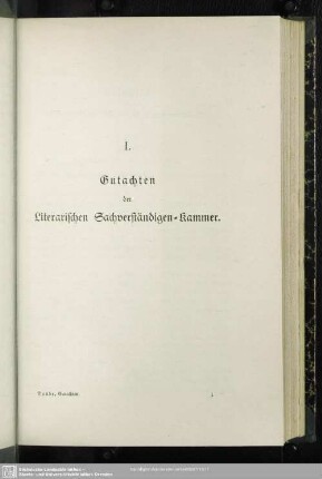 I. Guachten der Literarischen Sachverständigen-Kammer