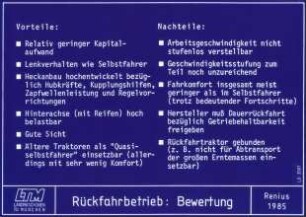 Rückfahrbetrieb: Bewertung
