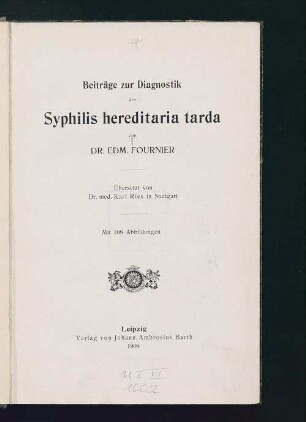 Beiträge zur Diagnostik der Syphilis hereditaria tarda