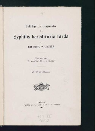 Beiträge zur Diagnostik der Syphilis hereditaria tarda