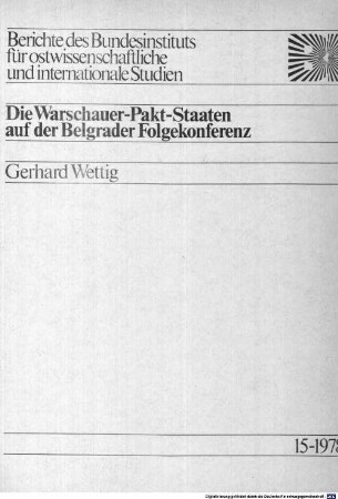 Die Warschauer-Pakt-Staaten auf der Belgrader Folgekonferenz