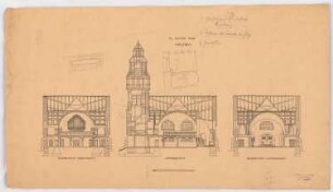 Evangelische Kirche, Maltsch: 2 Querschnitte, 1 Längsschnitt 1:100 (von Inv.Nr. 2547)