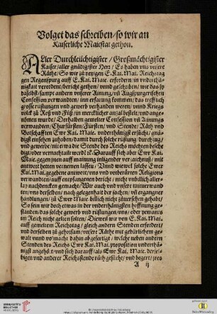Volget das schreiben/ so wir an Kaiserliche Maiestat gethon