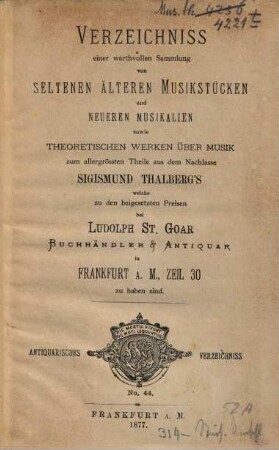 Antiquarisches Verzeichniss. 44. [1877]