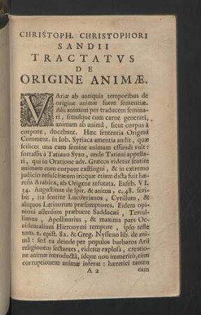 Tractatus de Origine Animae.