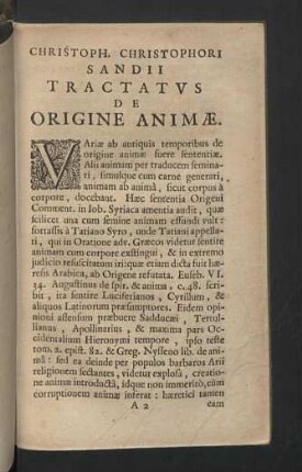 Tractatus de Origine Animae.